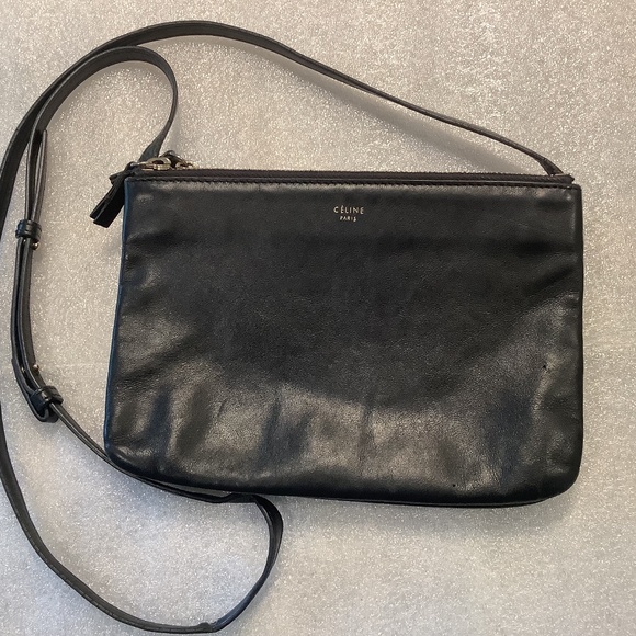 Celine Paris Black Leather Small Trio Shoulder Bag Purse - Picture 1 of 16